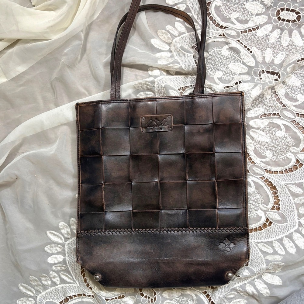 Patricia Nash Dark Brown Woven Italian Leather Tote Bag Whipstitch Shoulder Bag